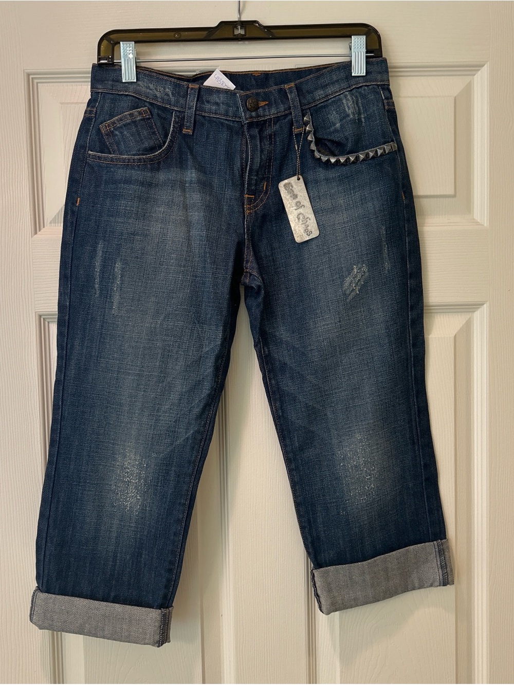 Era of Chaos Dark Blue Cropped Jeans with Rolled Cuffs -